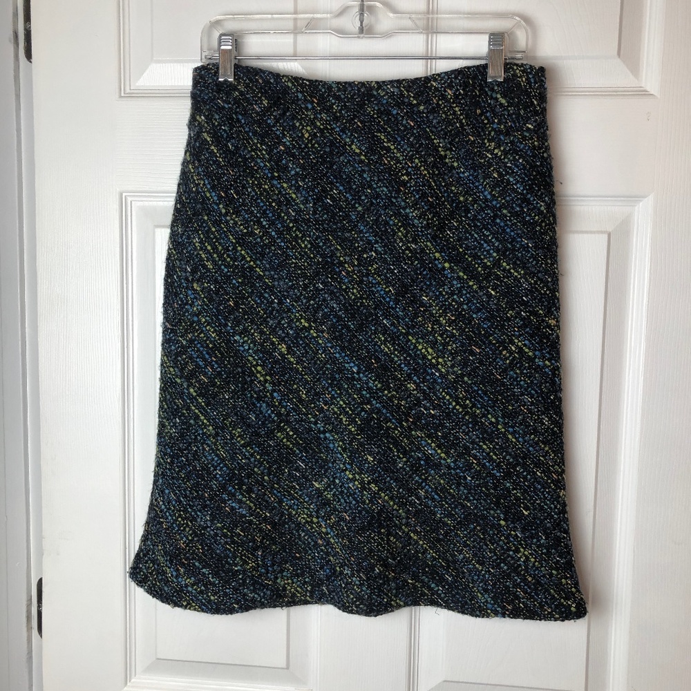 Jones New York Petite Wool Blend Turquoise and Black Tweed Lined Skirt